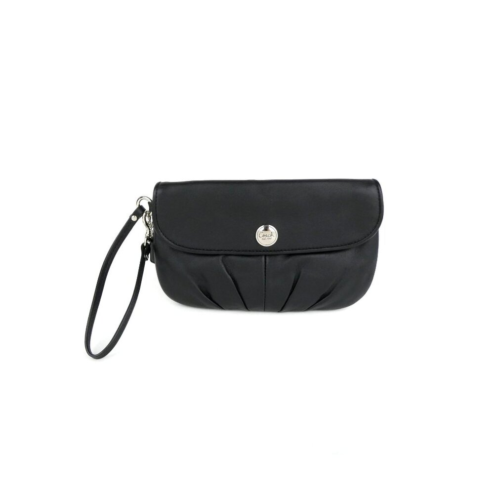 Coach Black Leather Flap Wristlet‎